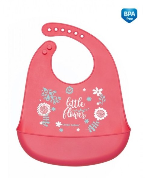 CANPOL 74/023 Śliniak silikonowy z kieszonką WILD NATURE różowy