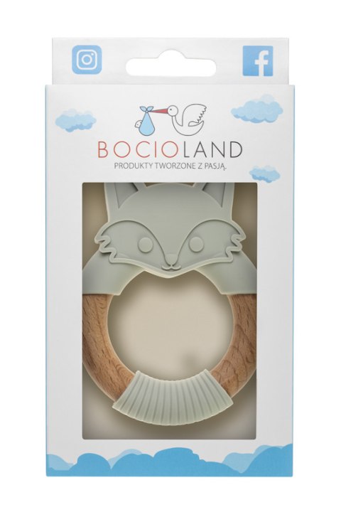 BOCIOLAND GRYZAK DREWNIANY SILIKONOWY LISEK SZARY