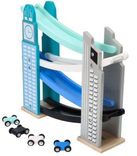 ADAM TOYS ZJEŻDŻALNIA DREWNIANA TOR + 4 AUTKA