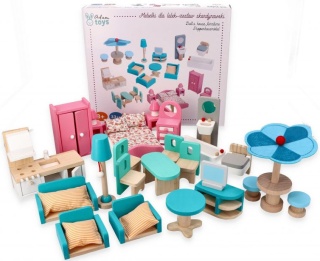 ADAM TOYS Mebelki drewniane do domku dla lalek DUŻY ZESTAW
