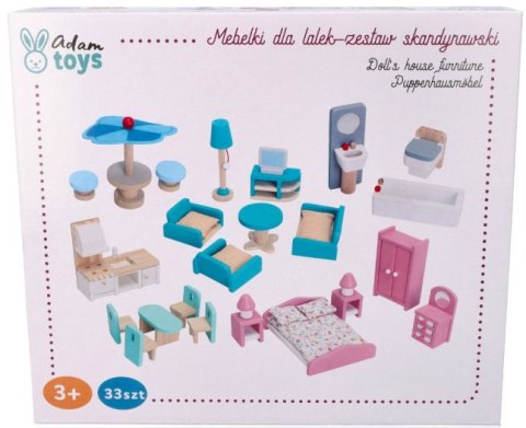 ADAM TOYS Mebelki drewniane do domku dla lalek DUŻY ZESTAW