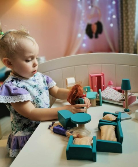 ADAM TOYS Mebelki drewniane do domku dla lalek DUŻY ZESTAW