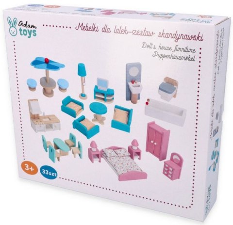 ADAM TOYS Mebelki drewniane do domku dla lalek DUŻY ZESTAW