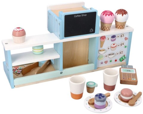 ADAM TOYS Drewniana LODZIARNIA KAWIARNIA Z LODAMI, EKSPRES Sklepik Zestaw