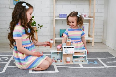 ADAM TOYS Drewniana LODZIARNIA KAWIARNIA Z LODAMI, EKSPRES Sklepik Zestaw