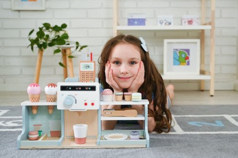 ADAM TOYS Drewniana LODZIARNIA KAWIARNIA Z LODAMI, EKSPRES Sklepik Zestaw