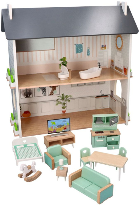 DOMEK DREWNIANY DLA LALEK + AKCESORIA ADAM TOYS