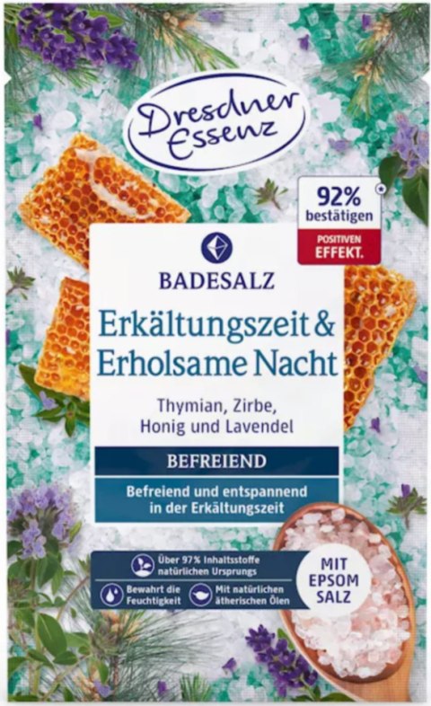 SÓL DO KĄPIELI PRZEZIĘBIENIE SPOKOJNY SEN Z SOLĄ EPSOM 60G DRESDNER ESSENZ