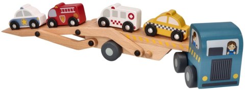 LAWETA DREWNIANA CIĘŻARÓWKA 4 AUTKA POJAZDY RATUNKOWE ADAM TOYS