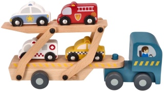 LAWETA DREWNIANA CIĘŻARÓWKA 4 AUTKA POJAZDY RATUNKOWE ADAM TOYS