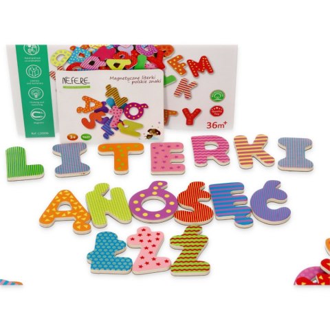MAGNESY LITERY LITERKI MAGNETYCZNE DREWNIANE + POLSKIE ZNAKI ALFABET 69 SZT