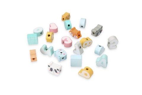 KORALE DO NAWLEKANIA DREWNIANE PASTELOWE ZWIERZĄTKA CYFRY ADAM TOYS