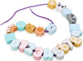 KORALE DO NAWLEKANIA DREWNIANE PASTELOWE ZWIERZĄTKA CYFRY ADAM TOYS