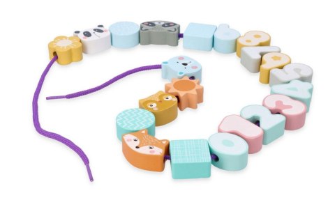 KORALE DO NAWLEKANIA DREWNIANE PASTELOWE ZWIERZĄTKA CYFRY ADAM TOYS