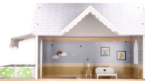 ADAM TOYS DOMEK DLA LALEK DUŻY DREWNIANY Z UMEBLOWANIEM 19 EL. + MEBELKI