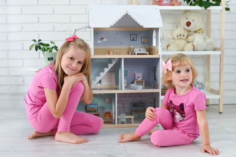 ADAM TOYS DOMEK DLA LALEK DUŻY DREWNIANY Z UMEBLOWANIEM 19 EL. + MEBELKI