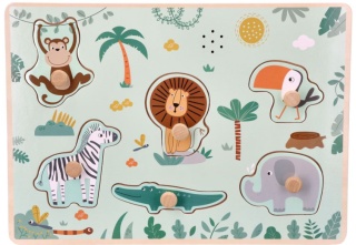 PUZZLE UKŁADANKA DŹWIĘKOWA DREWNIANA ZWIERZĘTA SAFARI ADAM TOYS