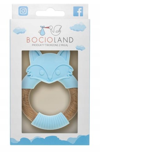 BOCIOLAND GRYZAK DREWNIANY SILIKONOWY LISEK NIEBIESKI
