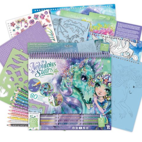 Nebulous Stars Duży szkicownik z kredkami i naklejkami L Konie Ariaz i Joyiaz