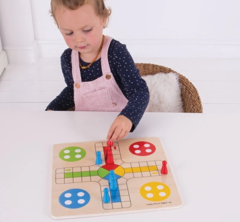 GRA PLANSZOWA CHIŃCZYK LUDO TRADYCYJNA DREWNIANA GRA MONTESSORI BIGJIGS