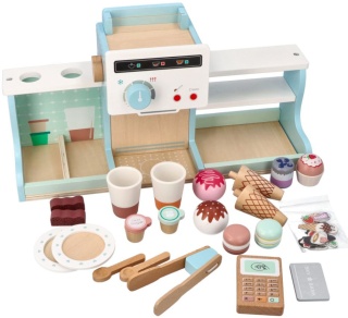 OUTLET ADAM TOYS Drewniana LODZIARNIA KAWIARNIA Z LODAMI, EKSPRES Sklepik Zestaw