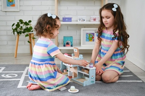 OUTLET ADAM TOYS Drewniana LODZIARNIA KAWIARNIA Z LODAMI, EKSPRES Sklepik Zestaw