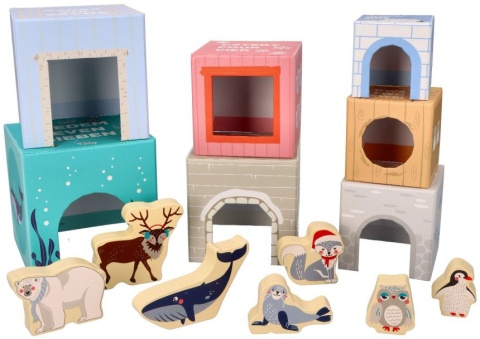 OUTLET PIRAMIDA WIEŻA KLOCKI KARTONOWE ZWIERZĘTA DOMKI ADAM TOYS