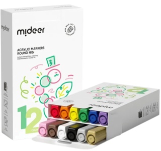 Mideer Markery akrylowe z okrągłą końcówką (12 kolorów)