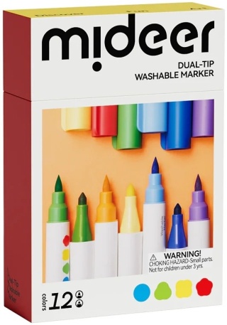 mideer Zmywalne markery z podwójną końcówką (12 kolorów) MD4308
