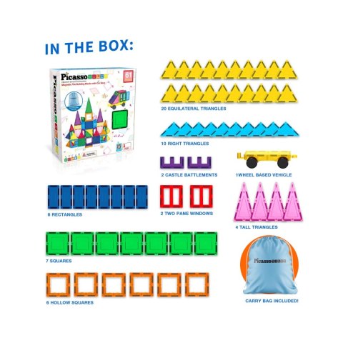 PICASSO Zestaw 61 Elementów W Worku, klocki magnetyczne
