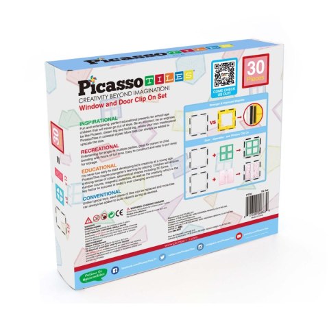 PICASSO Zestaw Dzwi I Okien 30 Elementów, klocki magnetyczne