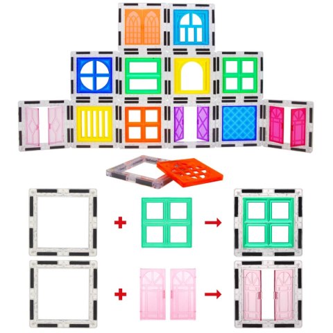 PICASSO Zestaw Dzwi I Okien 30 Elementów, klocki magnetyczne