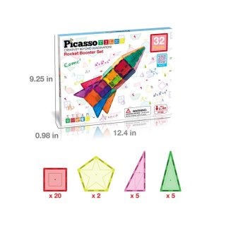 PICASSO Zestaw Rakieta 32 Elementy, klocki magnetyczne