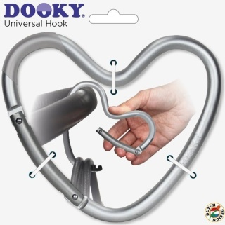 Dooky hak do wózka dziecięcego - Karabińczyk na wózek, Serce Matt Silver