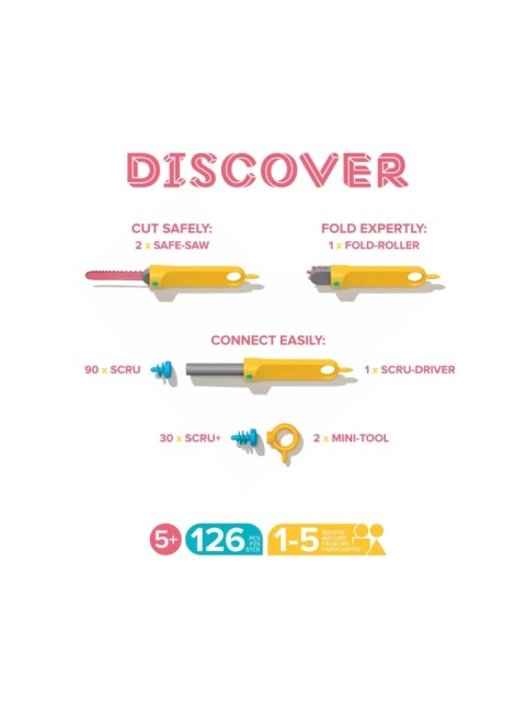 MAKEDO Zestaw narzędzi do konstruowania DIY Makedo Discover 126 el.