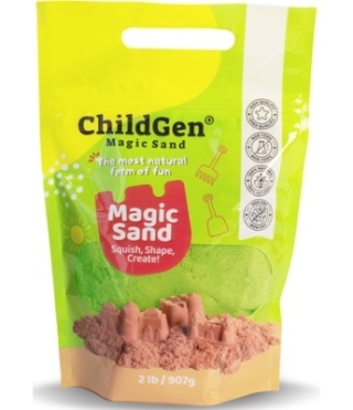 ChildGen, Piasek kinetyczny 100% NATURALNY SKŁAD, opakowanie re-fill uzupełniające 907g, kolor zielony, pachnący