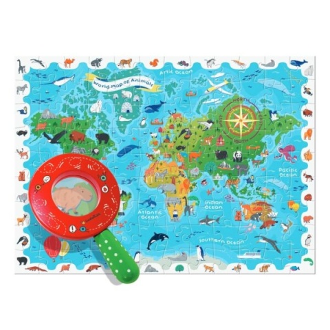 DETECTIVE PUZZLE – puzzle-GRA detektywistyczna – MAPA ŚWIATA ze ZWIERZĘTAMI
