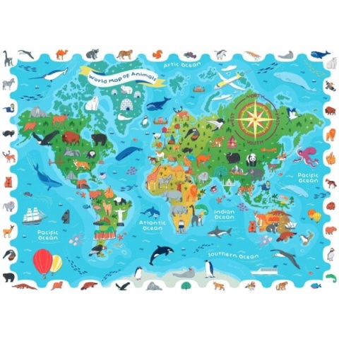 DETECTIVE PUZZLE – puzzle-GRA detektywistyczna – MAPA ŚWIATA ze ZWIERZĘTAMI