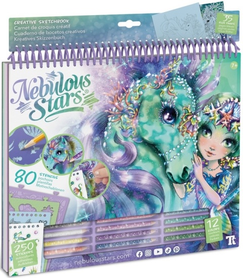 Nebulous Stars Duży szkicownik z kredkami i naklejkami L Konie Ariaz i Joyiaz