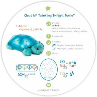 Cloud b Lampka nocna z projekcją świetlną - Żółw niebieski, Twinkling Twilight Turtle Aqua