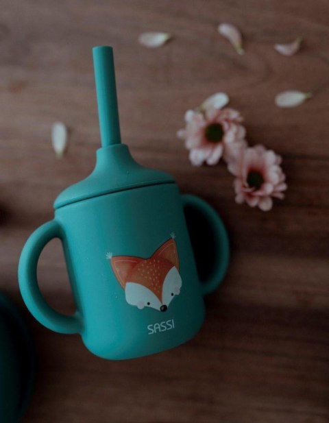 SASSI Kubek silikonowy z rurką dla dzieci Lisek