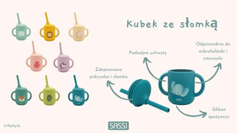 SASSI Kubek silikonowy z rurką dla dzieci Lisek