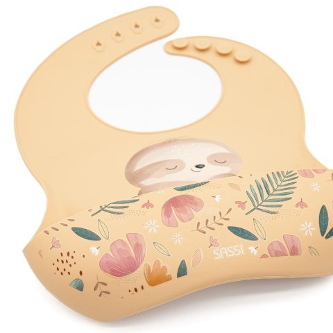 SASSI Śliniak silikonowy z kieszonką Leniwiec