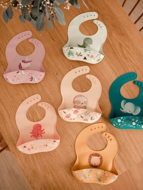 SASSI Śliniak silikonowy z kieszonką Leniwiec