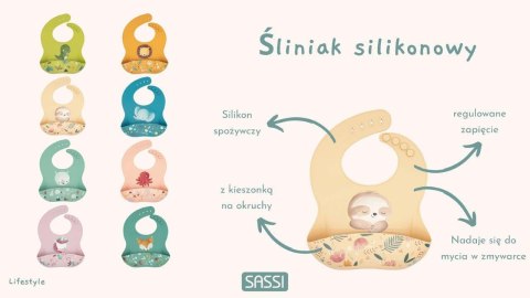 SASSI Śliniak silikonowy z kieszonką Leniwiec
