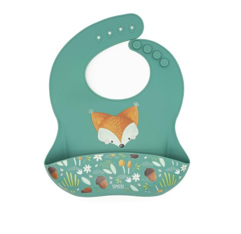 SASSI Śliniak silikonowy z kieszonką Lisek