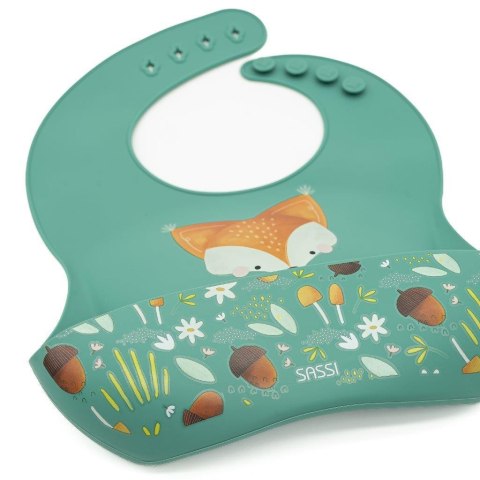 SASSI Śliniak silikonowy z kieszonką Lisek