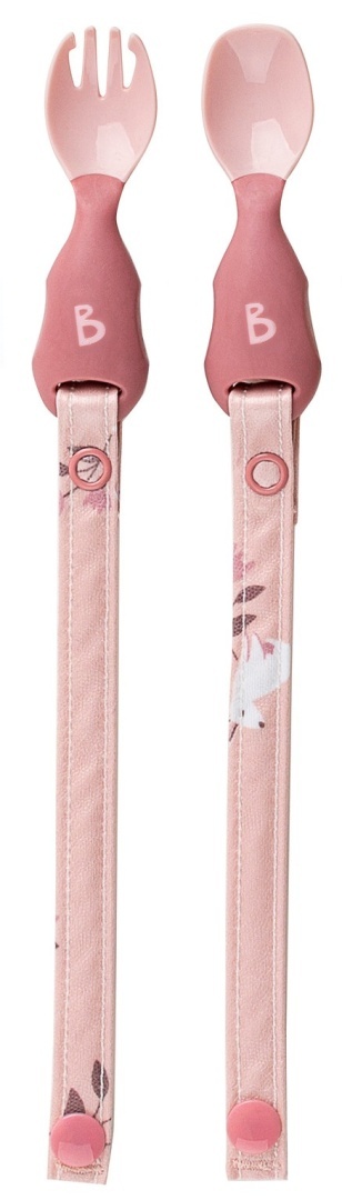 BiBADO Łyżeczka i widelec z możliwością doczepienia do śliniaka Blush