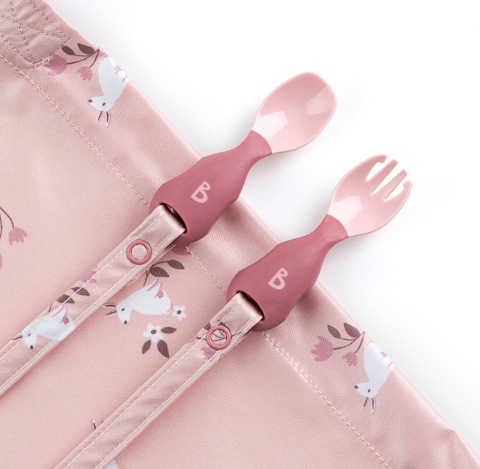 BiBADO Łyżeczka i widelec z możliwością doczepienia do śliniaka Blush