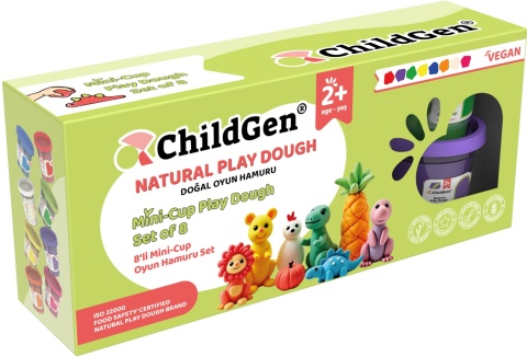 ChildGen, 100% naturalna ciastolina zestaw eco kubków (8 szt.) wegańska, certyfikowana, 2y+